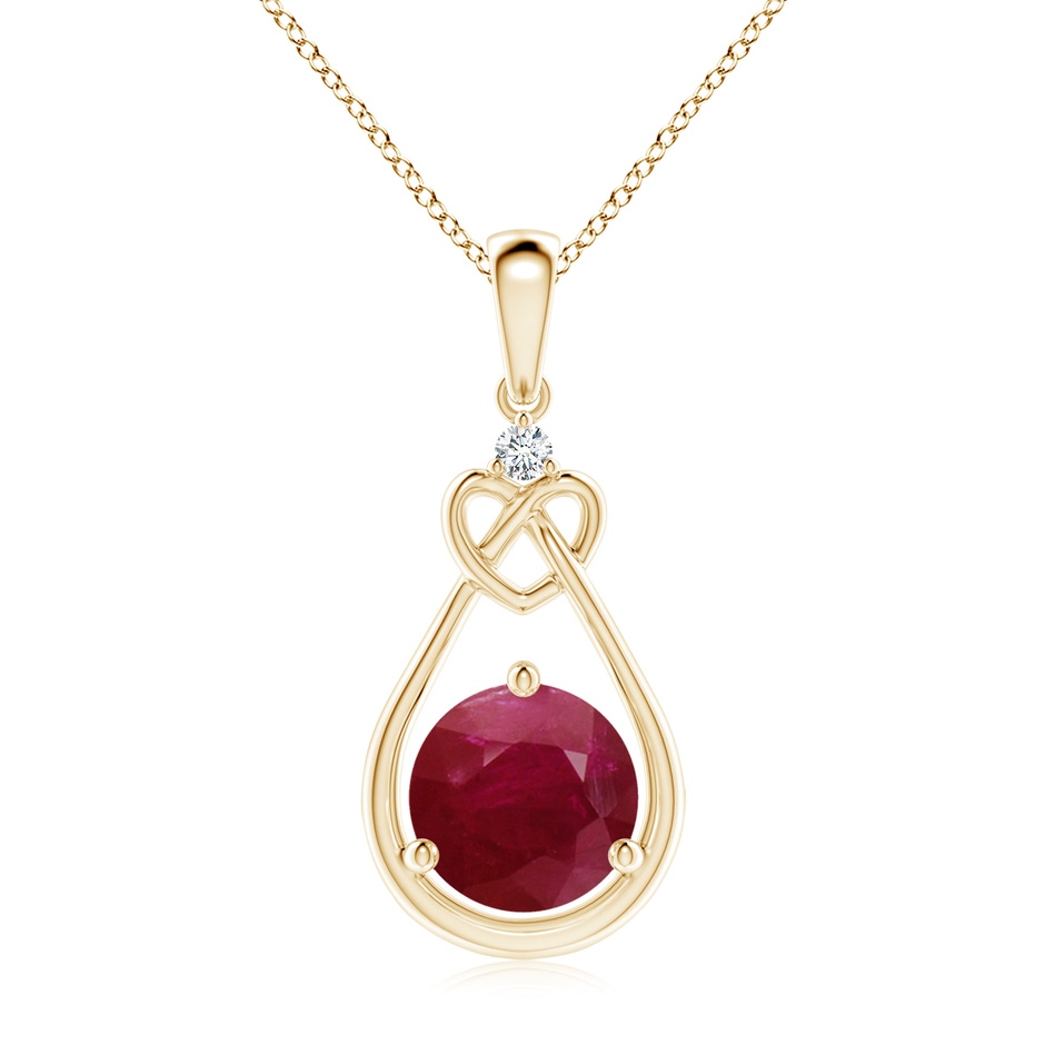 8mm A Ruby Knotted Heart Pendant with Diamond in Yellow Gold 