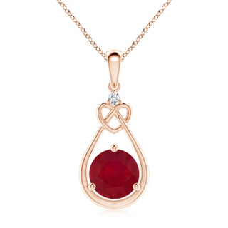 8mm AA Ruby Knotted Heart Pendant with Diamond in 10K Rose Gold