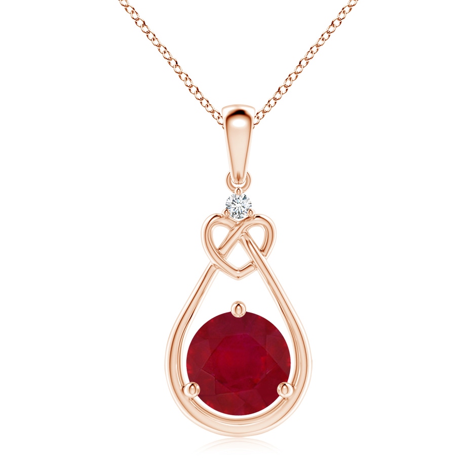 8mm AA Ruby Knotted Heart Pendant with Diamond in Rose Gold 