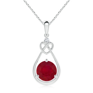 8mm AA Ruby Knotted Heart Pendant with Diamond in S999 Silver