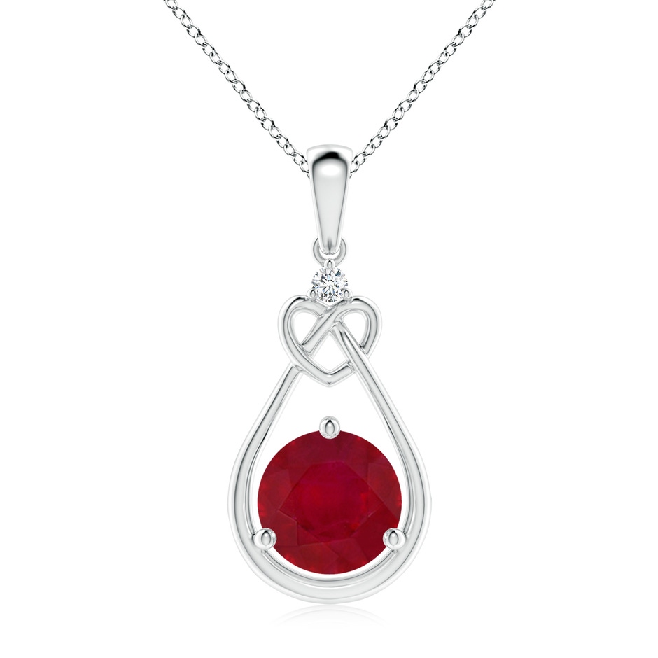 8mm AA Ruby Knotted Heart Pendant with Diamond in White Gold 