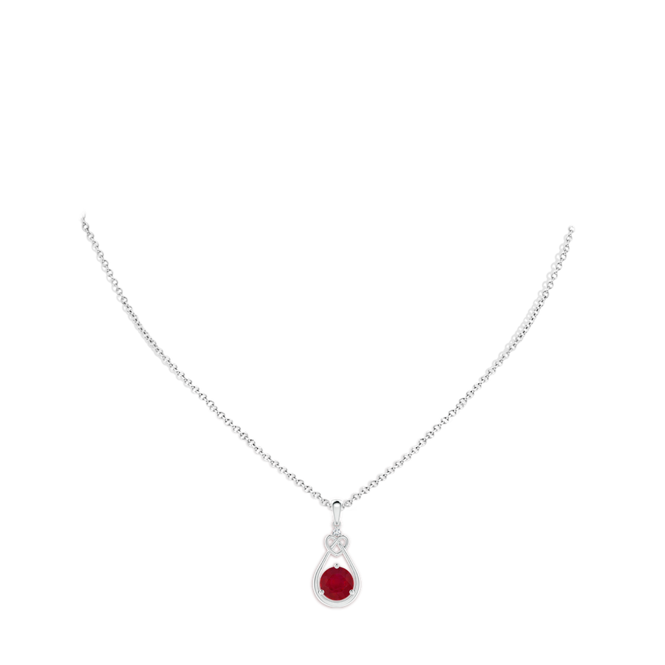 8mm AA Ruby Knotted Heart Pendant with Diamond in White Gold pen