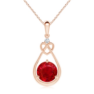 8mm AAA Ruby Knotted Heart Pendant with Diamond in Rose Gold