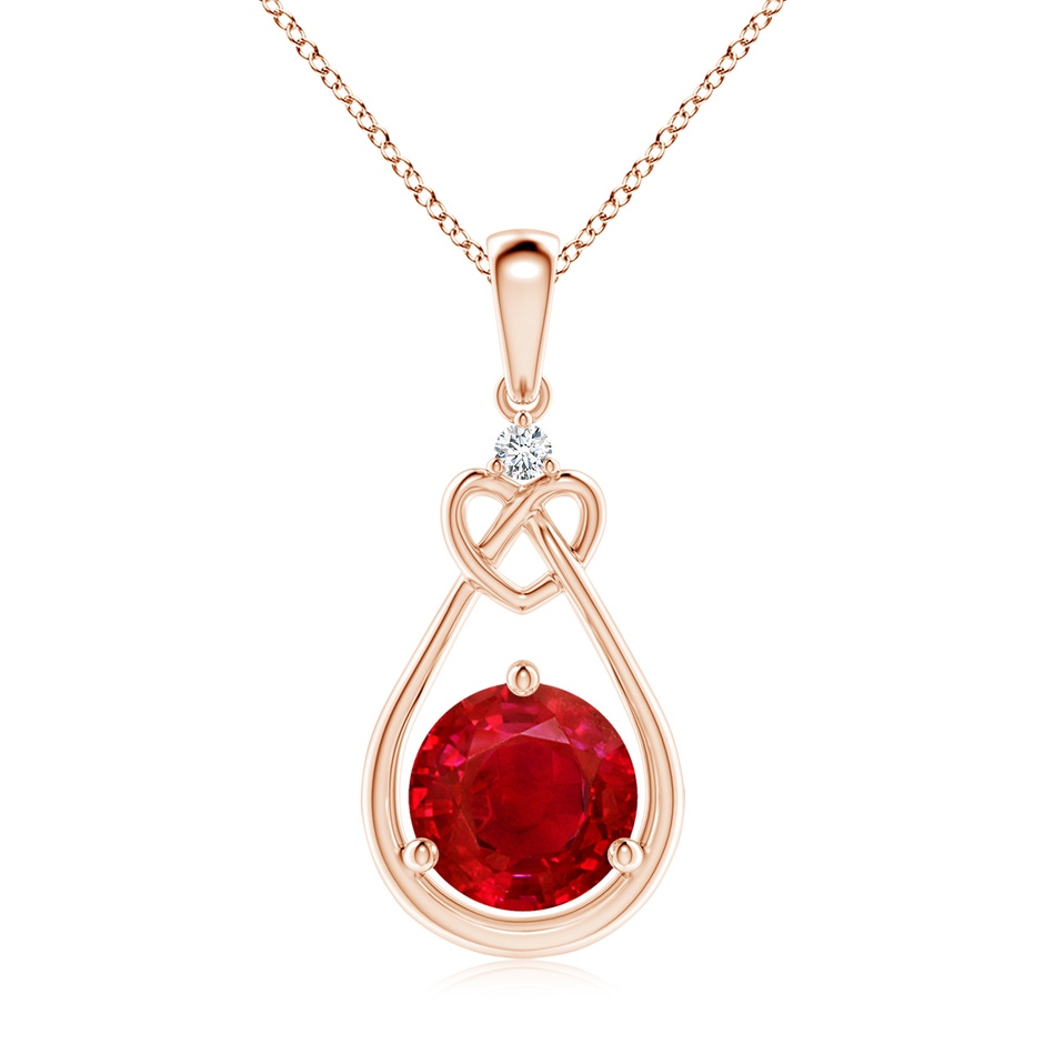 8mm AAA Ruby Knotted Heart Pendant with Diamond in Rose Gold 
