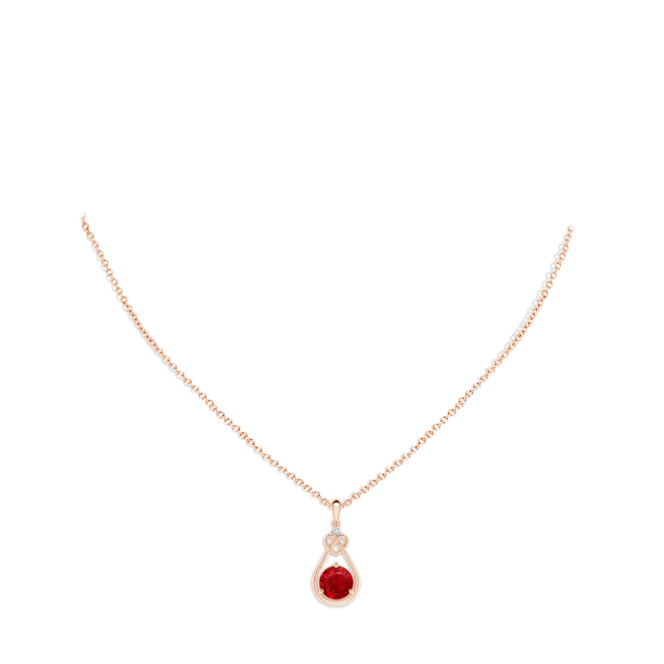 8mm AAA Ruby Knotted Heart Pendant with Diamond in Rose Gold pen
