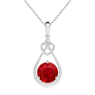 8mm AAA Ruby Knotted Heart Pendant with Diamond in S999 Silver