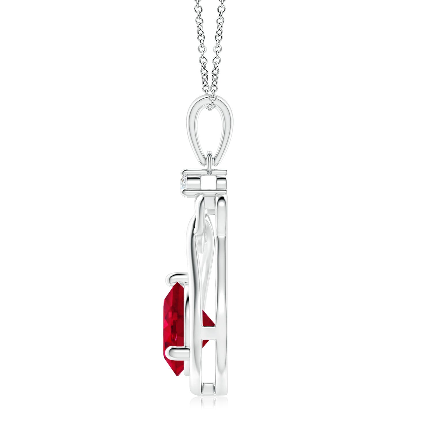 8mm AAA Ruby Knotted Heart Pendant with Diamond in White Gold - side 3