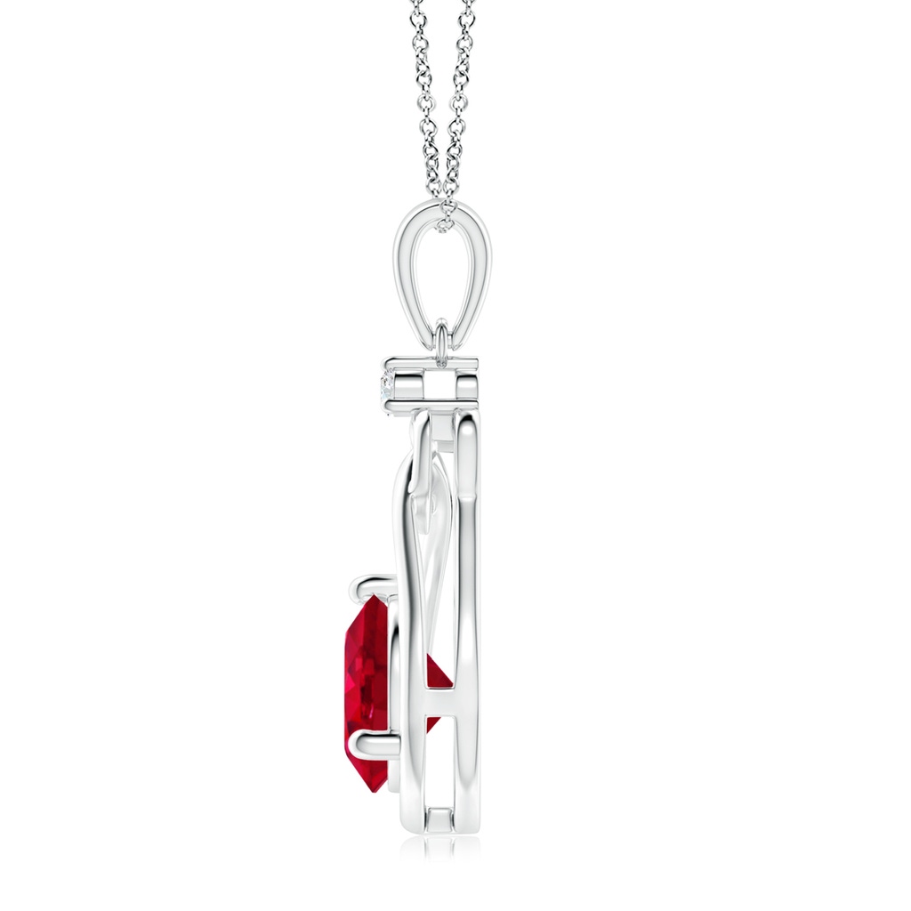 8mm AAA Ruby Knotted Heart Pendant with Diamond in White Gold Side 199