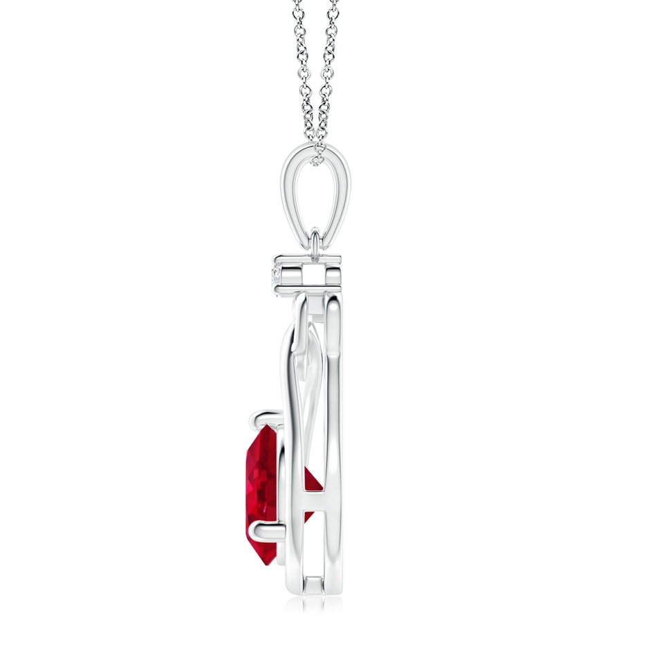 8mm AAA Ruby Knotted Heart Pendant with Diamond in White Gold side 199