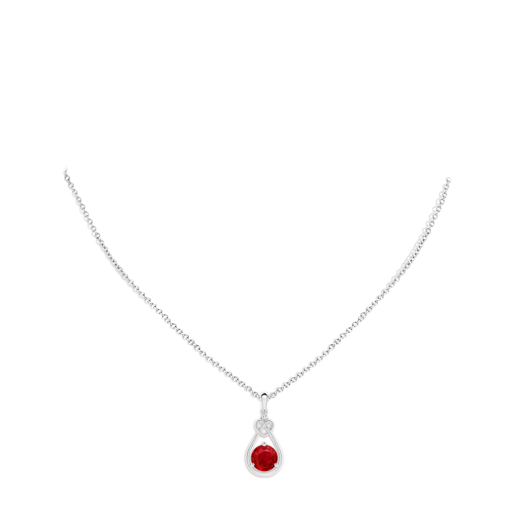 8mm AAA Ruby Knotted Heart Pendant with Diamond in White Gold pen