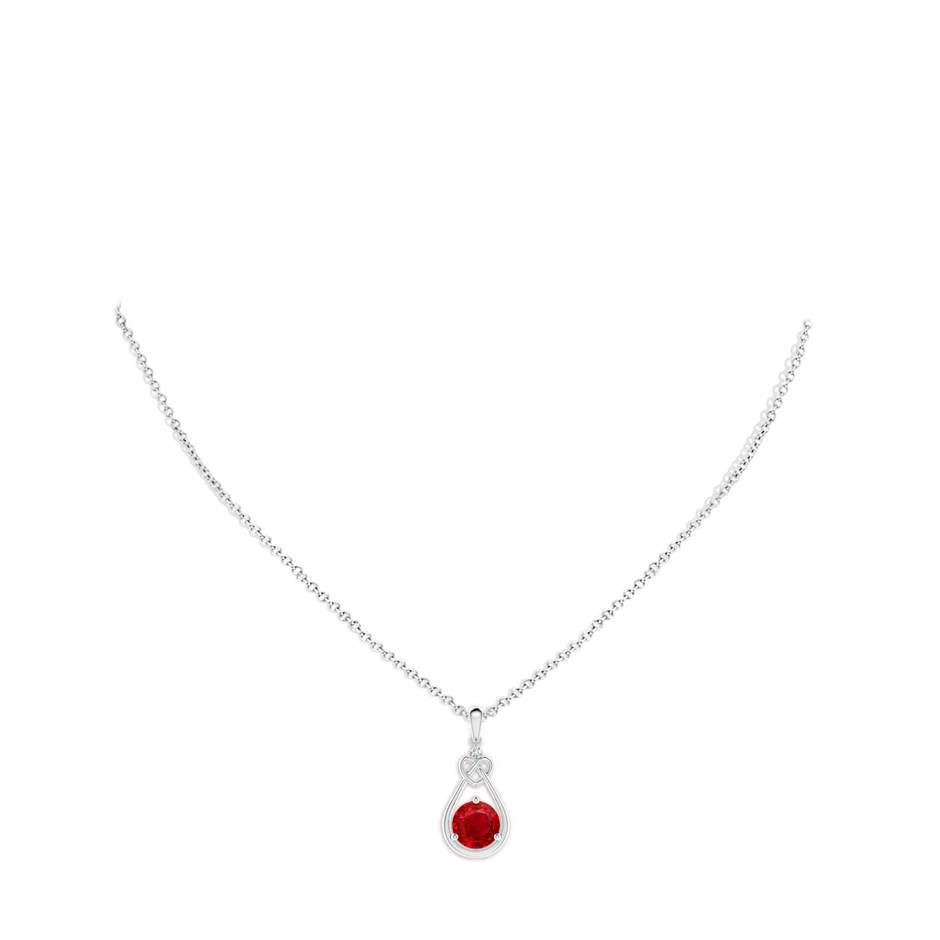8mm AAA Ruby Knotted Heart Pendant with Diamond in White Gold pen