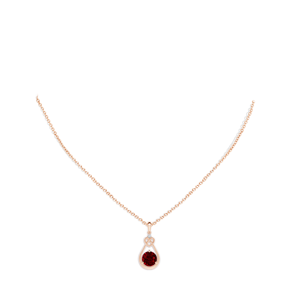 8mm AAAA Ruby Knotted Heart Pendant with Diamond in Rose Gold pen
