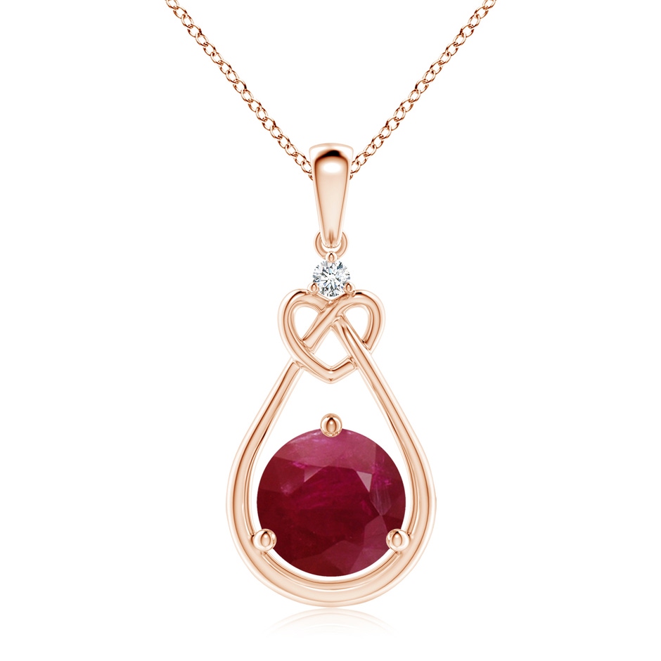 9mm A Ruby Knotted Heart Pendant with Diamond in 18K Rose Gold 