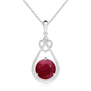 9mm A Ruby Knotted Heart Pendant with Diamond in P950 Platinum