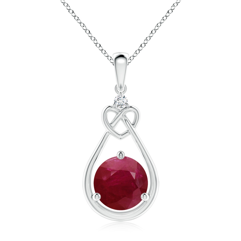 9mm A Ruby Knotted Heart Pendant with Diamond in White Gold 