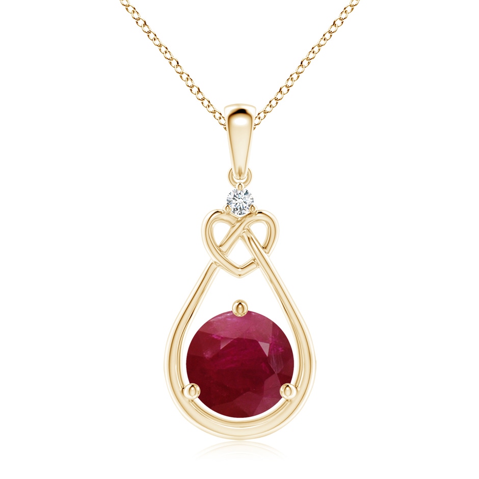 9mm A Ruby Knotted Heart Pendant with Diamond in Yellow Gold 