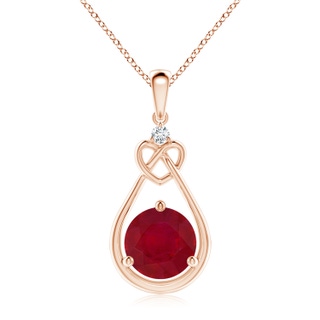 9mm AA Ruby Knotted Heart Pendant with Diamond in 10K Rose Gold