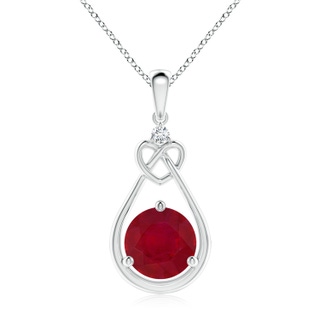 9mm AA Ruby Knotted Heart Pendant with Diamond in P950 Platinum