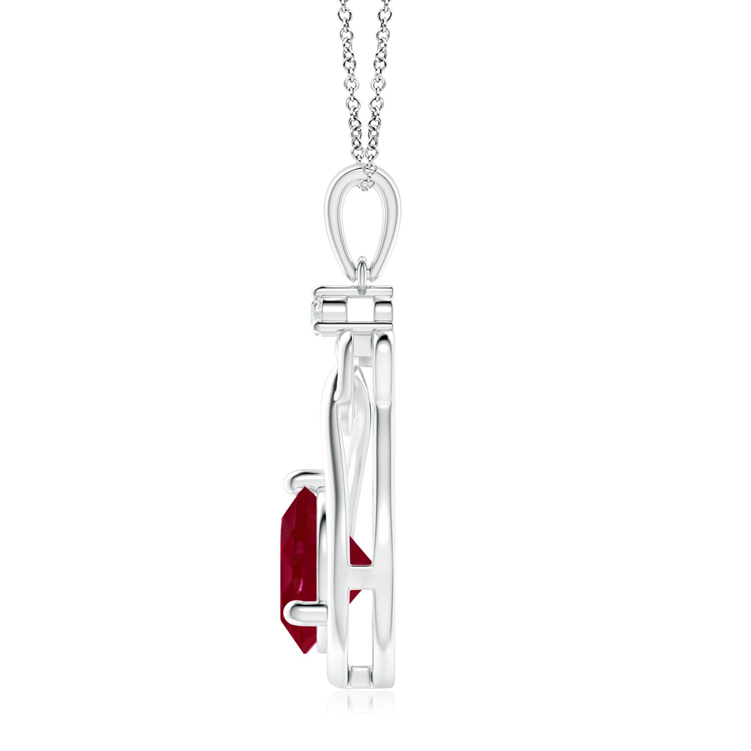 9mm AA Ruby Knotted Heart Pendant with Diamond in S999 Silver