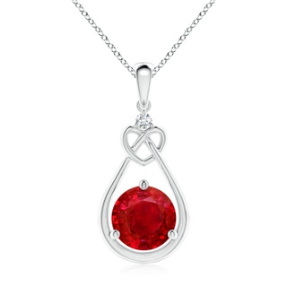 9mm AAA Ruby Knotted Heart Pendant with Diamond in P950 Platinum