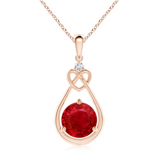 9mm AAA Ruby Knotted Heart Pendant with Diamond in Rose Gold