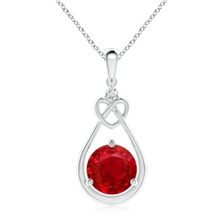 9mm AAA Ruby Knotted Heart Pendant with Diamond in S999 Silver