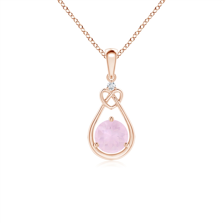 5mm AA Rose Quartz Knotted Heart Pendant with Diamond in Rose Gold 