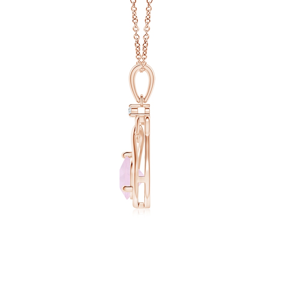 5mm AA Rose Quartz Knotted Heart Pendant with Diamond in Rose Gold side-1