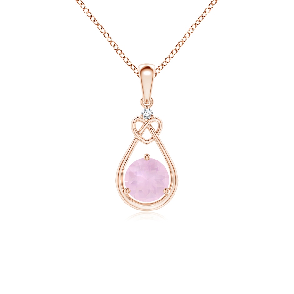 5mm AAA Rose Quartz Knotted Heart Pendant with Diamond in Rose Gold 