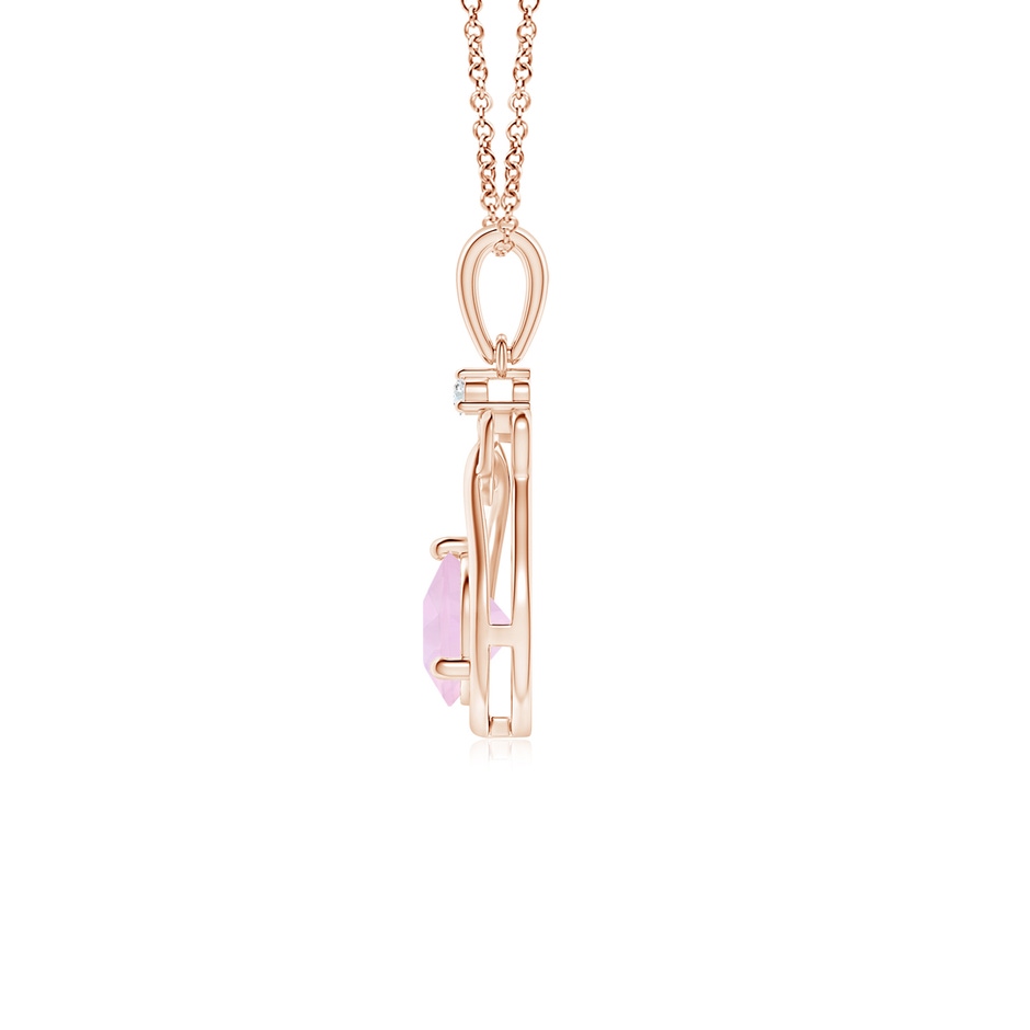 5mm AAA Rose Quartz Knotted Heart Pendant with Diamond in Rose Gold side-1