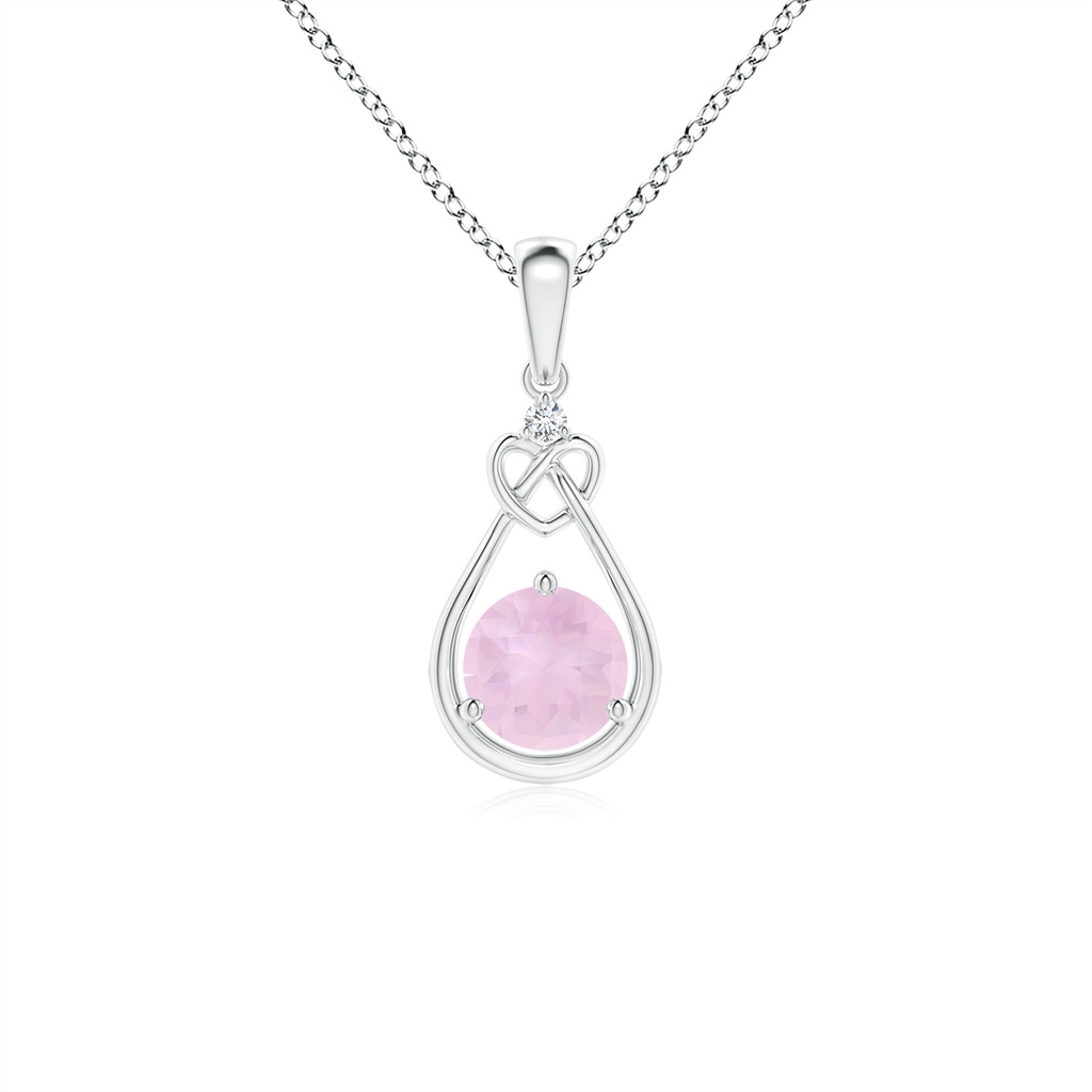 5mm AAA Rose Quartz Knotted Heart Pendant with Diamond in White Gold