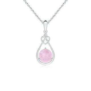 5mm AAA Rose Quartz Knotted Heart Pendant with Diamond in White Gold