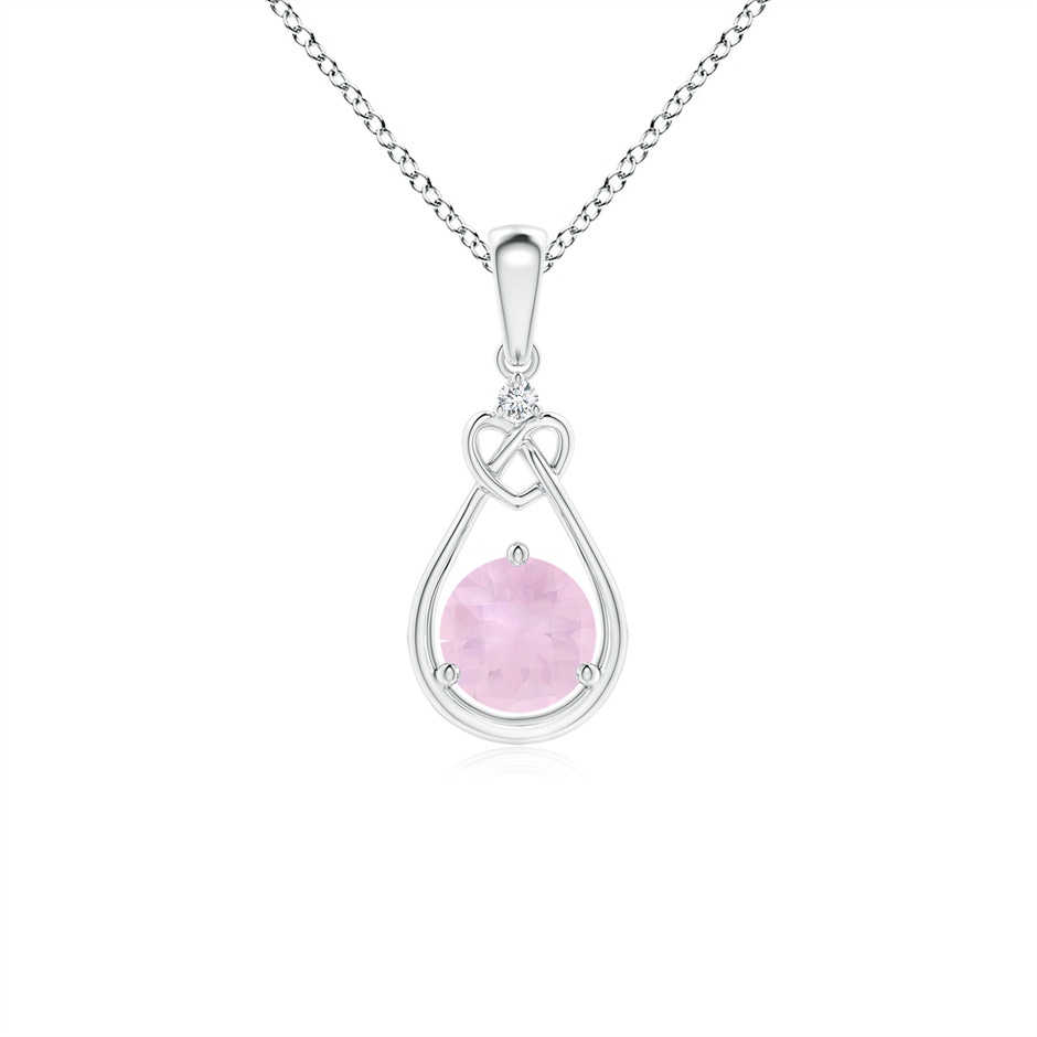 5mm AAA Rose Quartz Knotted Heart Pendant with Diamond in White Gold 