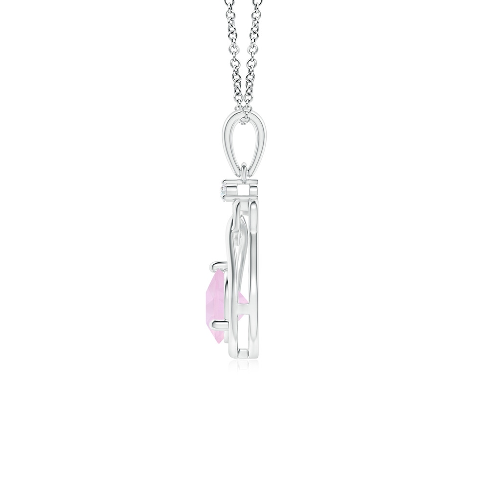 5mm AAA Rose Quartz Knotted Heart Pendant with Diamond in White Gold - side_1