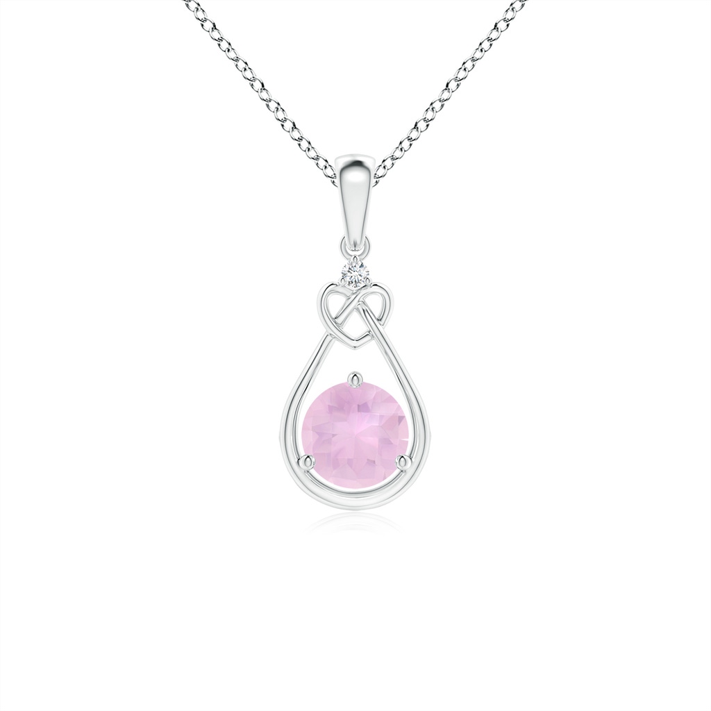 5mm AAAA Rose Quartz Knotted Heart Pendant with Diamond in P950 Platinum