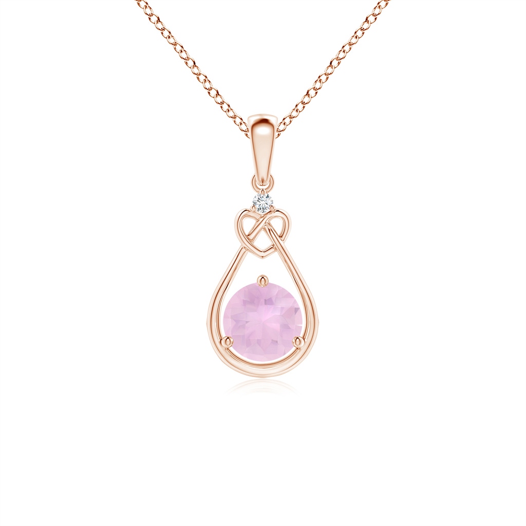 5mm AAAA Rose Quartz Knotted Heart Pendant with Diamond in Rose Gold