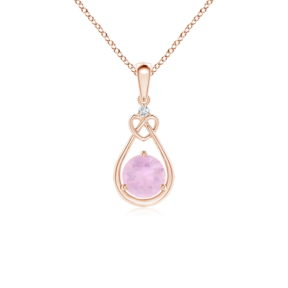 5mm AAAA Rose Quartz Knotted Heart Pendant with Diamond in Rose Gold 