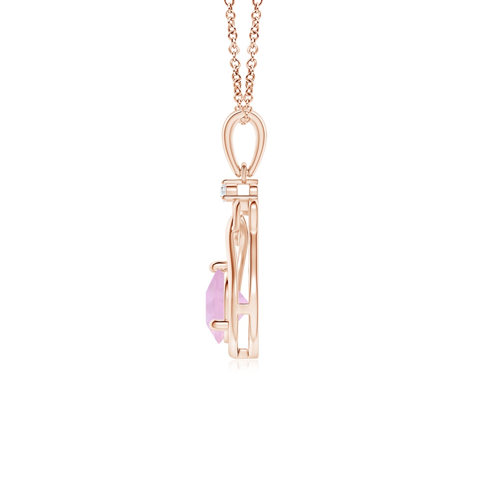 5mm AAAA Rose Quartz Knotted Heart Pendant with Diamond in Rose Gold - side_1