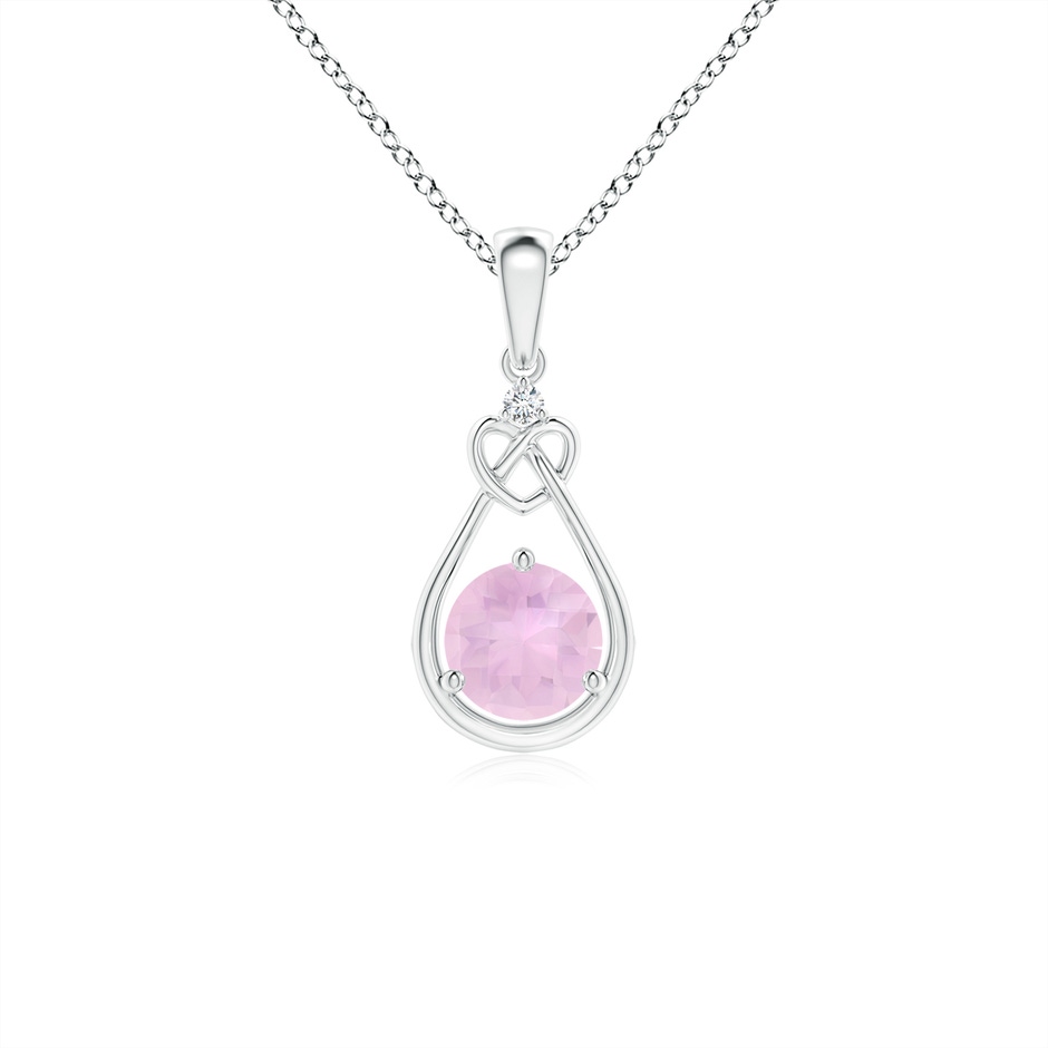 5mm AAAA Rose Quartz Knotted Heart Pendant with Diamond in White Gold 