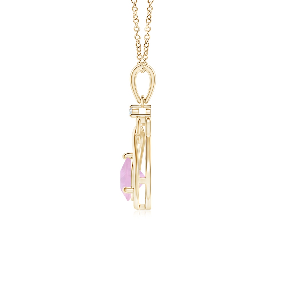 5mm AAAA Rose Quartz Knotted Heart Pendant with Diamond in Yellow Gold - side_1
