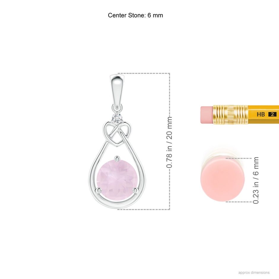 6mm A Rose Quartz Knotted Heart Pendant with Diamond in P950 Platinum ruler
