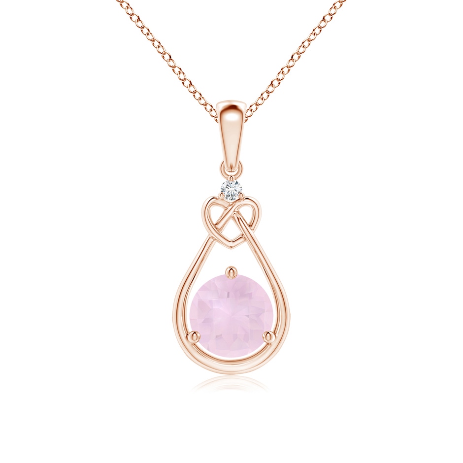 6mm AA Rose Quartz Knotted Heart Pendant with Diamond in Rose Gold 