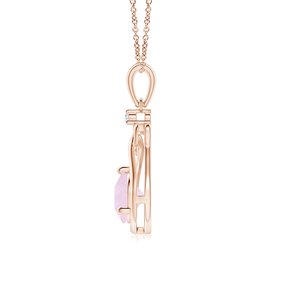 6mm AA Rose Quartz Knotted Heart Pendant with Diamond in Rose Gold side-1