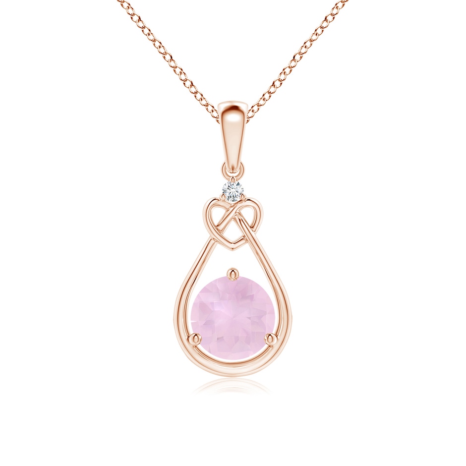 6mm AAA Rose Quartz Knotted Heart Pendant with Diamond in Rose Gold 