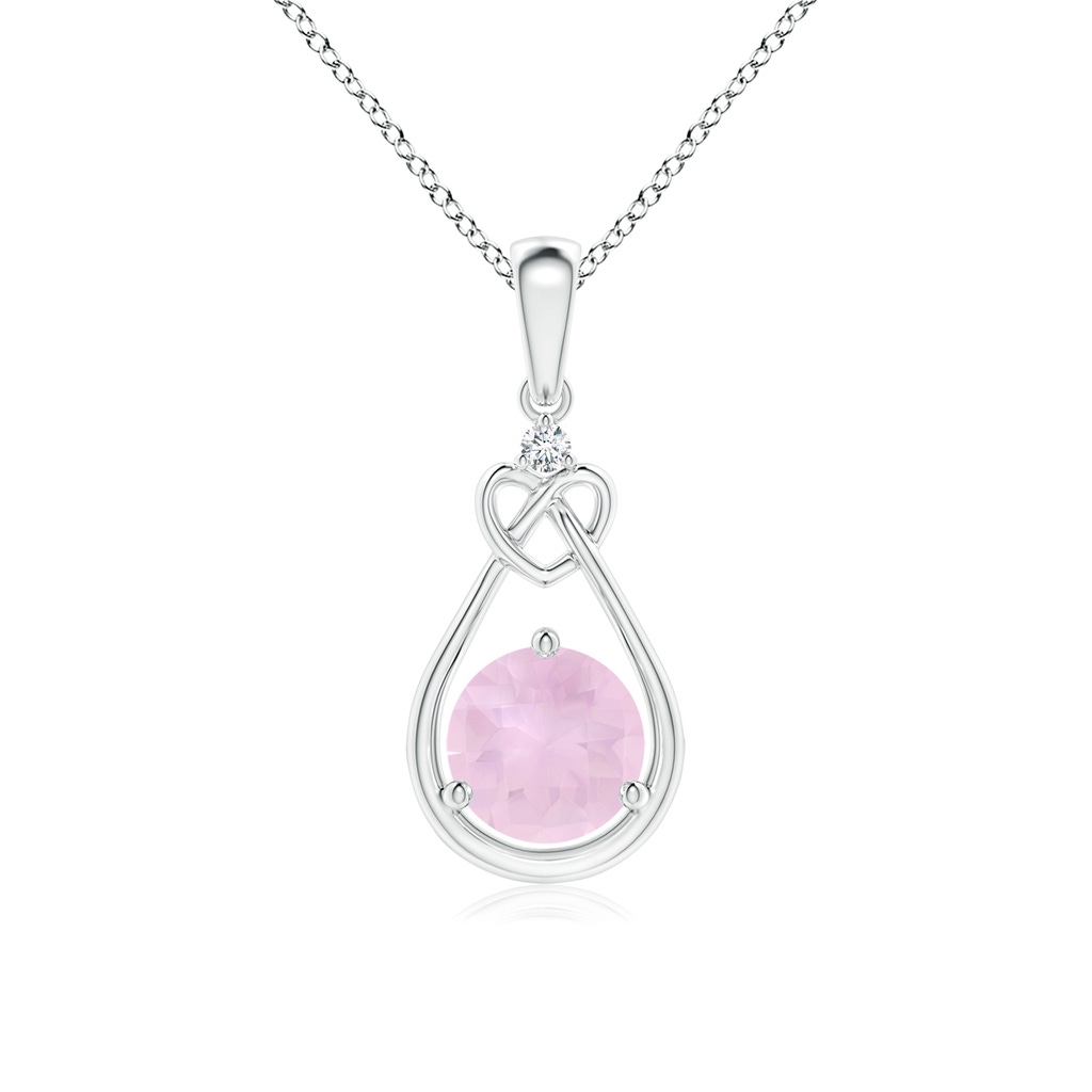 6mm AAA Rose Quartz Knotted Heart Pendant with Diamond in White Gold