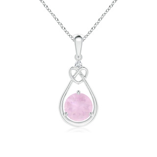 6mm AAA Rose Quartz Knotted Heart Pendant with Diamond in White Gold