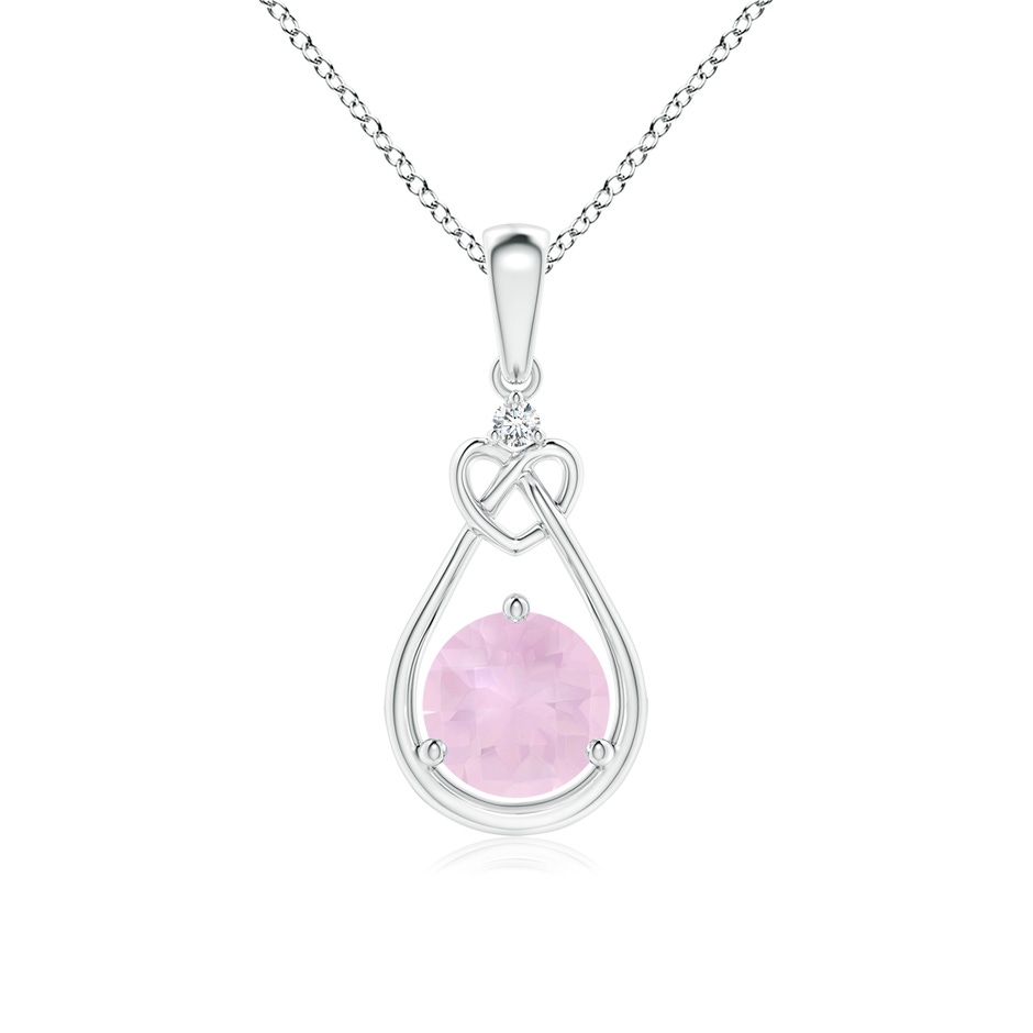 6mm AAA Rose Quartz Knotted Heart Pendant with Diamond in White Gold 