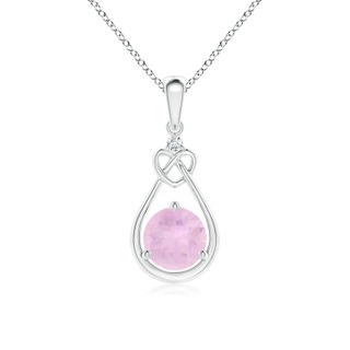 6mm AAAA Rose Quartz Knotted Heart Pendant with Diamond in P950 Platinum