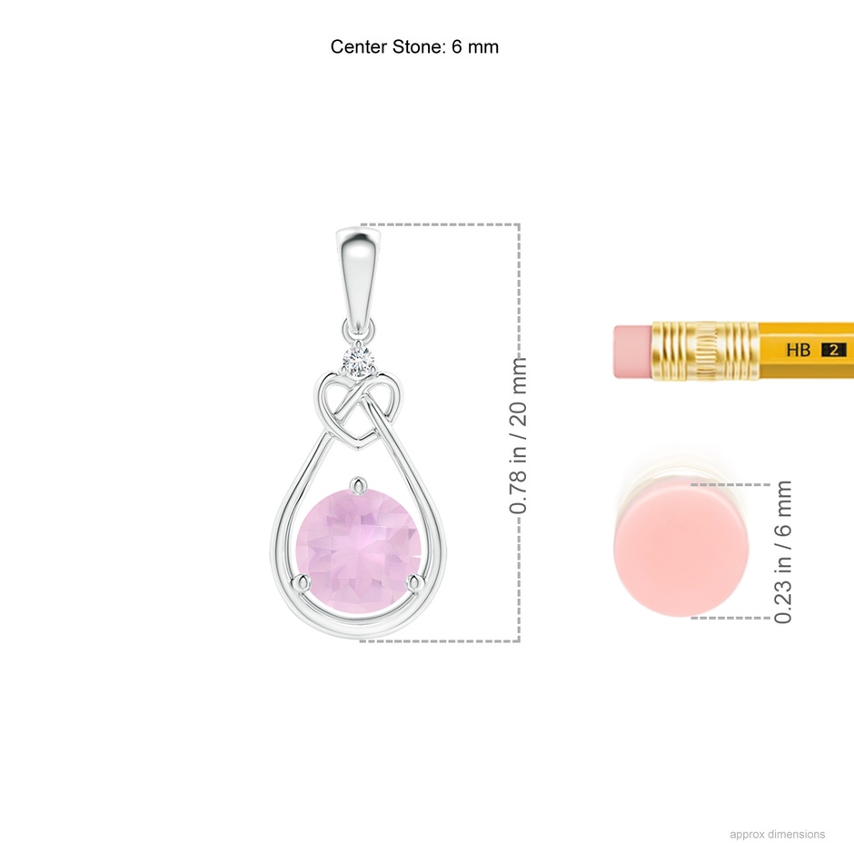 6mm AAAA Rose Quartz Knotted Heart Pendant with Diamond in P950 Platinum ruler