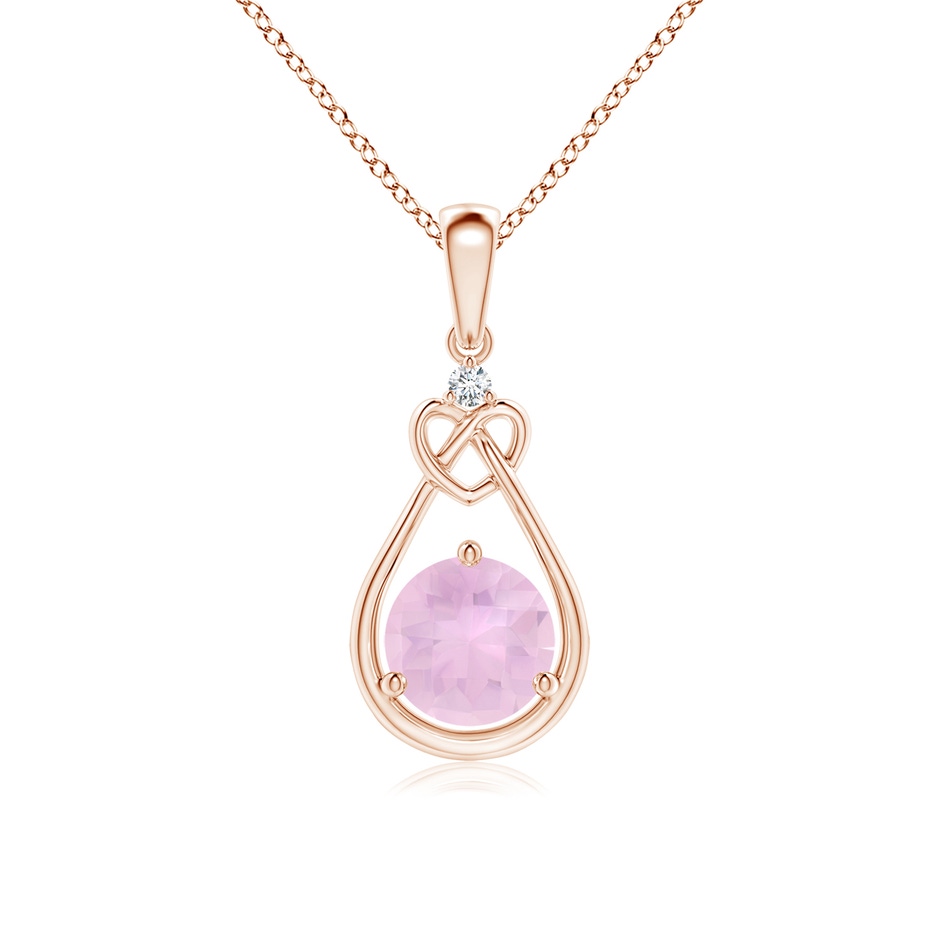 6mm AAAA Rose Quartz Knotted Heart Pendant with Diamond in Rose Gold 